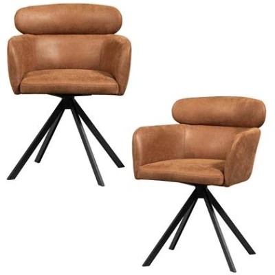 Afbeelding van WOOOD Fenne Draaibare Eetkamerstoelen Leerlook Cognac Set van 2