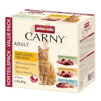 Afbeelding van 8x85g Gevogelte Mix (3 Smaken) animonda Carny Kattenvoer Maaltijdzakjes
