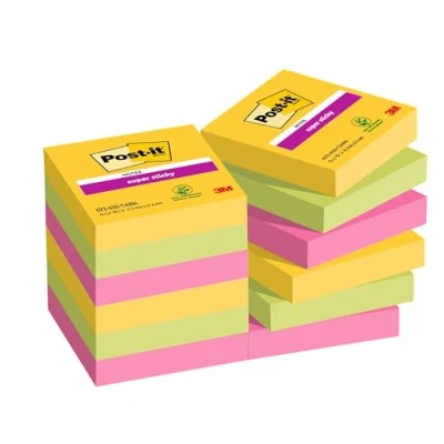 Afbeelding van Post it Super Sticky Notes Carnival, 90 Vel, Ft 47,6 X Mm, Pak Van 12 Blokken Memoblok