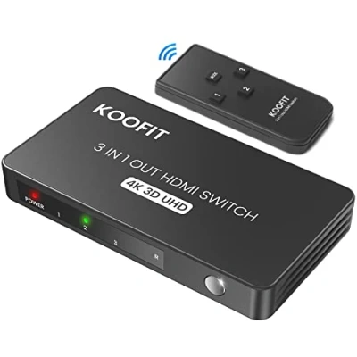 Afbeelding van KOOFIT HDMI schakelaar, 4K 60Hz, 3 ingangen 1 uitgang, schakelaar met afstandsbediening, ondersteunt 3D UHD, Multi splitter voor PS5, PS4, Blu Ray speler, DVD, Xbox, PC,