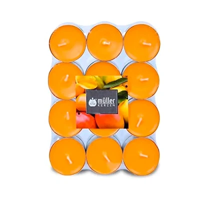 Afbeelding van Müller Tealights Geurkaarsen, exotisch fruit, 39 x 15 mm, houdt 4 uur, oranje was, 192 stuks