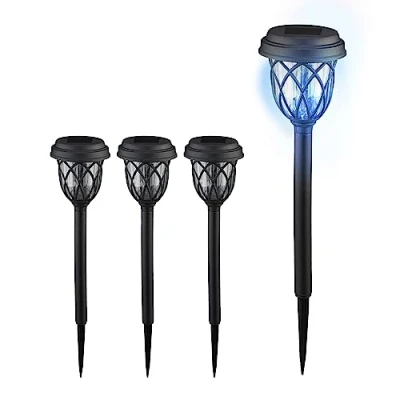 Afbeelding van Relaxdays solar tuinlampen lantaarns met grondpen 42 cm led buitenlampen zwart Pak van 4