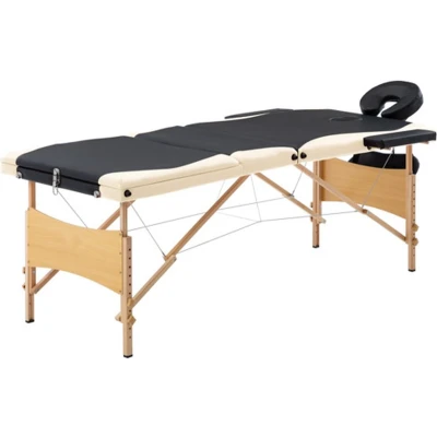 Afbeelding van vidaXL Massagetafel inklapbaar 3 zones hout zwart en beige