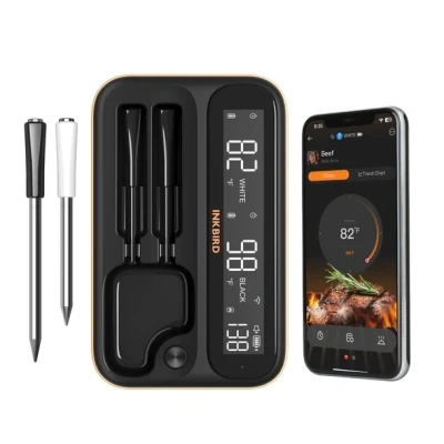 Afbeelding van INKBIRD INT 12 BW Draadloze Vleesthermometer met 2 Sondes,Wifi en Bluetooth,Waterdicht,Offline Gegevensopslag voor 80 Minuten,Ideaal Barbecue,Grillen Roken