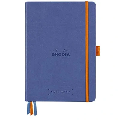 Afbeelding van RHODIA 118778C Bullet Journal Goalbook saffier A5 14,8 x 21 cm gestippeld 240 pagina&#039;s lichtbruin papier 90 g/m² 3 banden, elastische sluiting kunstleer