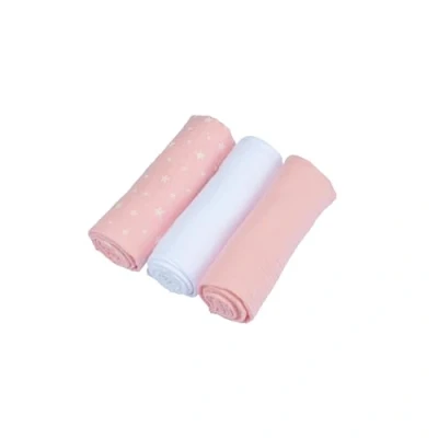 Afbeelding van Set van 3 luiers 100% katoenen gaas, 1 print en 2 effen, 70 x cm, roze wit