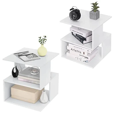 Afbeelding van EUGAD 0166ZZ 2 Set van nachtkastjes met planken, kleine boekenkast, nachtkastje, salontafel voor slaapkamer of woonkamer, 40 x 43,5 cm, wit