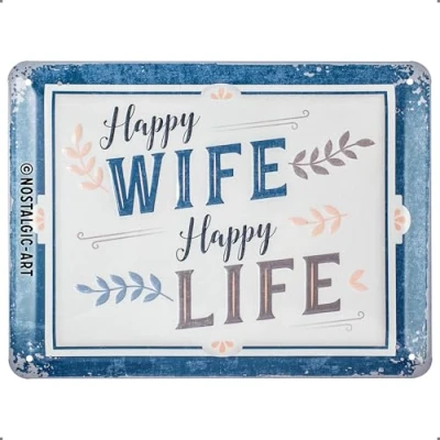 Afbeelding van Happy Wife Metalen wandbord in reliëf 15 x 20 cm.