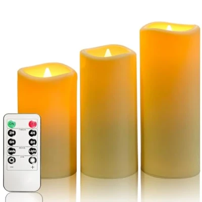 Afbeelding van YIWER Vlamloze waterdichte led kaarsen, flikkerende kaarsen op batterijen buiten met externe timer, smelten niet, 3 D2,2 &quot;x H5&quot; 6 &quot;7&quot; ivoorkleurige plastic set voor decoratie van