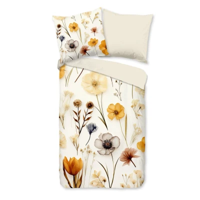 Afbeelding van Dekbedovertrek 155x220 cm Rustige Bloemen Print Geel/Beige 1 Persoons 100% Katoen Oeko Tex Gecertificeerd