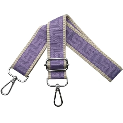 Afbeelding van Verstelbare schouderriem voor tassen, breedte 3,8 cm, met zilverkleurige karabijnhaak, draagriem dameshandtassen, kaki/paars, K33
