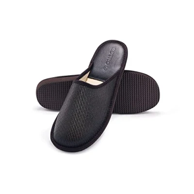 Afbeelding van ESTRO pantoffels voor heren, zomer, leer, open huis, muiltjes, onvergetelijke zool F19, Donkerbruin F20, 43 EU