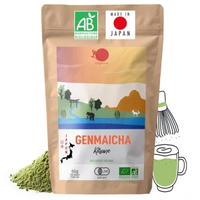 Afbeelding van ORIGEENS Genmaicha Biologisch Japans theepoeder groene thee poeder voor matcha latte zak 80 g