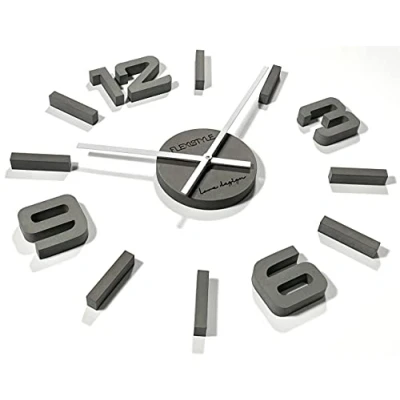 Afbeelding van 3D wandklok om zelf te maken, groot 50 75 cm (19 mm dikte) modern design eco decoratie voor kantoor woonkamer slaapkamer decoratieartikel kwartshorloge (grijs HDF)