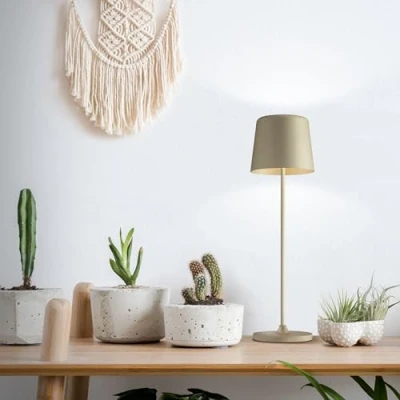Afbeelding van Lightbox Led tafellamp voor binnen en buiten, 37 cm hoog 23 hoog, diameter 10 cm, cappuccino, met touch dimmer,