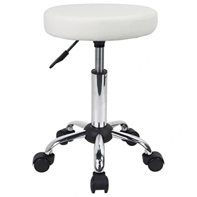 Afbeelding van FURWOO Multifunctionele rolkruk, ronde kruk met wielen voor verstelbare tekenkruk van spa (wit)