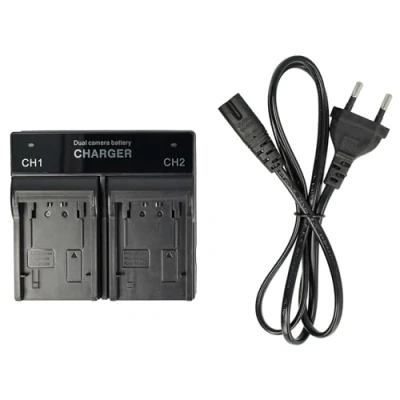 Afbeelding van vhbw Dubbele oplader compatibel met Sony Handycam HDR CX560VE, CX570E Camcorder Action Cam Batterij Oplaadstation + auto adapter