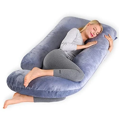 Afbeelding van CALIYO Zwangerschapskussen XXL U Vorm Zijslaapkussen Lichaamskussen Voedingskussen Body Pillow 140x70cm Afneembare Jersey Katoenen Hoes, Lichtgrijs