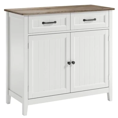 Afbeelding van Bealife Keukenkast, commode met 2 laden en deuren, keukendressoir werkbladen, voor keuken, woonkamer, hal eetkamer (grijs)