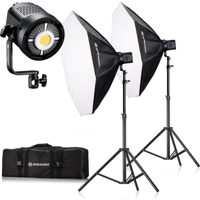 Afbeelding van Bresser Fotostudio Set BR 80SL 2 x COB LED Lamp 80W 2x Octabox 95cm Lampstatief 200cm Incl. Tas