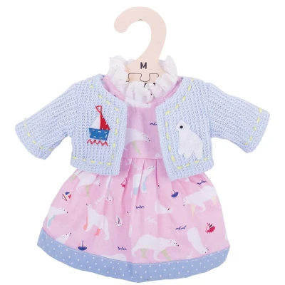Afbeelding van Bigjigs Poppenkleren Roze jurk met blauw vestje 30cm