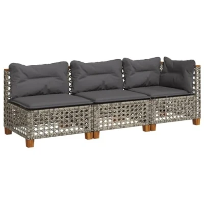 Afbeelding van Tuinbank 3 zits met kussens poly rattan grijs