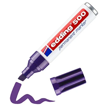 Afbeelding van edding 500 permanente markers, paars, 1 stift, wigpunt 2 7 mm, sneldrogend, water en slijtvast, voor karton, kunststof, hout, metaal, glas
