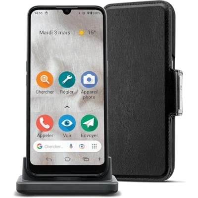 Afbeelding van Doro 8100 PLUS Senioren smartphone met noodtoets en grote iconen inclusief hoesje bureaulader