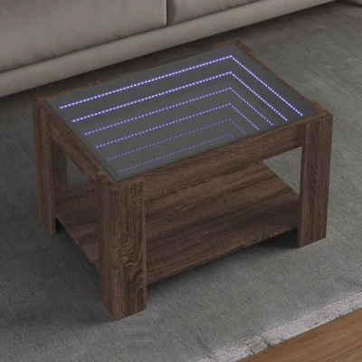 Afbeelding van Salontafel met LED 73x53x45 cm bewerkt hout bruin eikenkleurig