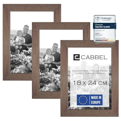 Afbeelding van CABBEL Set van 3 fotolijsten, A5 formaat, mdf houten fotolijst met onbreekbaar acrylglas, donker eikenhout, 18 x 24 cm