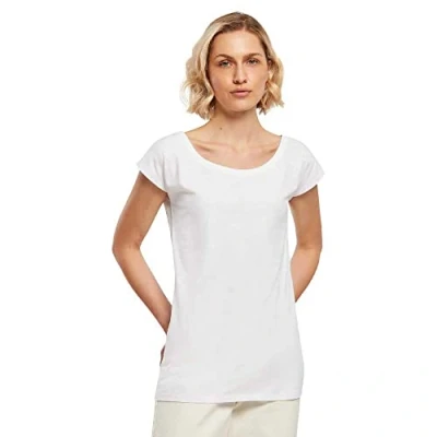 Afbeelding van Build Your Brand Dames T shirt met brede kraag, wit, maat M, Wit