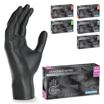 Afbeelding van Arnomed Nitril handschoenen maat XS, zwart, 100 stuks/doos, zwarte wegwerphandschoenen poedervrij en latexvrij, in maten S, M, L XL