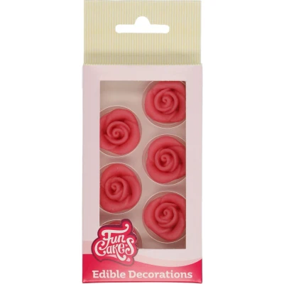 Afbeelding van FunCakes Marsepeinen Taartdecoraties Roze Rozen 6 Stuks Taarttopper