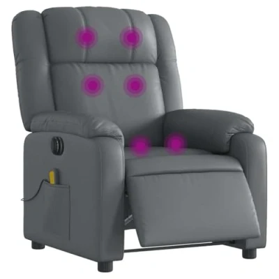 Afbeelding van vidaXL Elektrische kantelbare massagestoel grijs kunstleer