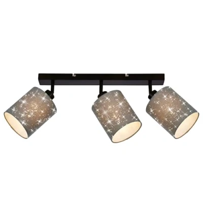 Afbeelding van BRILONER Plafondlamp met sterrenhemel, draaibaar, stoffen lampenkap, woonkamerlamp, slaapkamerlamp, keukenlamp, hallamp, 47,5 x 13 15,5 cm, grijs