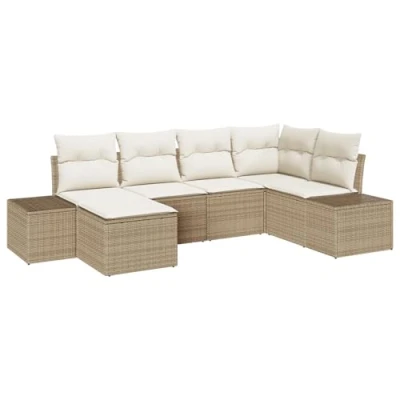 Afbeelding van vidaXL 6 delige Tuinsalonset met Kussens Beige Poly Rattan