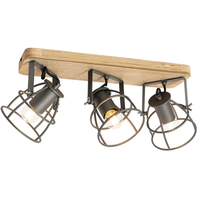 Afbeelding van QAZQA arthur Industriele Plafondspot Spotje Opbouwspot 3 lichts L 43 cm Donkergrijs Industrieel Woonkamer Slaapkamer Keuken