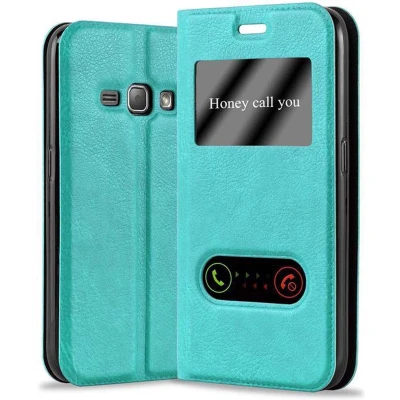 Afbeelding van Cadorabo Hoesje geschikt voor Samsung Galaxy J1 2016 in MUNT TURKOOIS Beschermhoes met magnetische sluiting, standfunctie en 2 kijkvensters Book Case Cover Etui