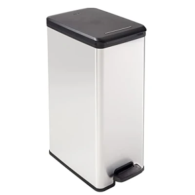 Afbeelding van CURVER Decobin Rechthoekige afvalbak, 50 l, zachte sluiting, metaallook, voor keuken, kantoor, badkamer, 39,3 x 25 60,7 cm, grijs