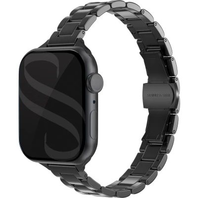 Afbeelding van Selencia Slim Steel schakel bandje Geschikt voor Apple Watch 1, 2, 3, 4, 5, 6, 7, 8, 9, 10 (42 mm), SE 38/40/41 mm Zwart One Size