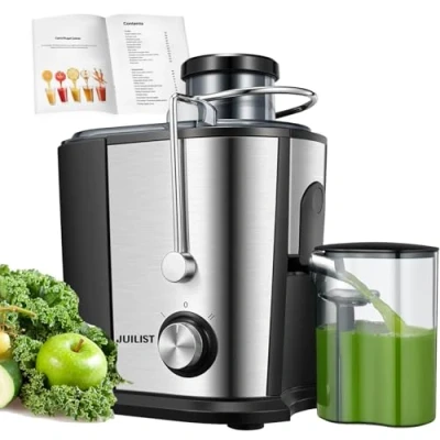 Afbeelding van Juilist Sapcentrifuge, 600 W, 65 mm, brede mond van roestvrij staal, sapcentrifuge voor groenten en fruit met 2 snelheden, druppelvrij ontwerp, eenvoudige reiniging, reinigingsborstel inbegrepen