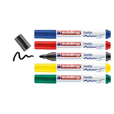 Afbeelding van Edding textielstift 4500, set van 5 stuks in geassorteerde basiskleuren textielmarker