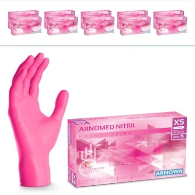 Afbeelding van ARNOMED Roze wegwerphandschoenen, nitril handschoenen, XS, 2000 x wegwerphandschoenen (20 dozen), stof en latexvrije voedselhandschoenen, maten S,