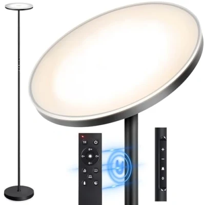 Afbeelding van Outon staande lamp, led, dimbaar, 30 W, 2400 lumen, moderne plafondstraler, traploos met 4 kleurtemperaturen, afstandsbediening en touch bediening, 1 uur timer voor woonkamer, slaapkamer, kantoor, zwart