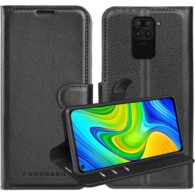 Afbeelding van Cadorabo Hoesje geschikt voor Xiaomi RedMi NOTE 9 in PHANTOM ZWART Beschermhoes met magnetische sluiting, standfunctie en kaartvakje Book Case Cover Etui