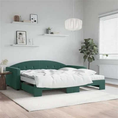 Afbeelding van vidaXL Slaapbank onderschuifbed matrassen 100x200cm fluweeldonkergroen
