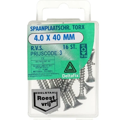 Afbeelding van Sp.pl.schr.torx 4,0x40mm rvs 16st Deltafix