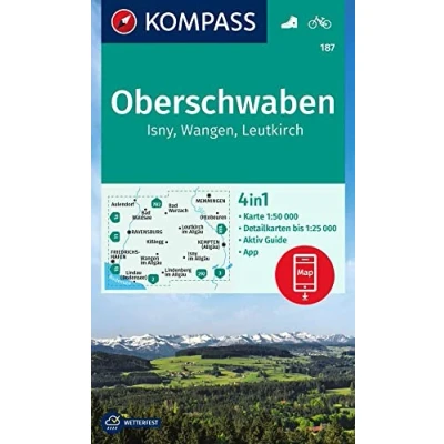 Afbeelding van KOMPASS Wanderkarte 187 Oberschwaben, Isny, Wangen, Leutkirch 1:50.000