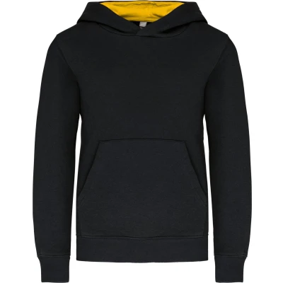 Afbeelding van Kariban Kinder hooded sweater met gecontrasteerde capuchon K453 Black / Yellow