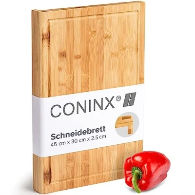 Afbeelding van Houten Snijplank Coninx voor Werkblad, Aanrecht of Tafel met Steunrand en Sapgroef 45x30CM 2,5CM Dik Bamboe